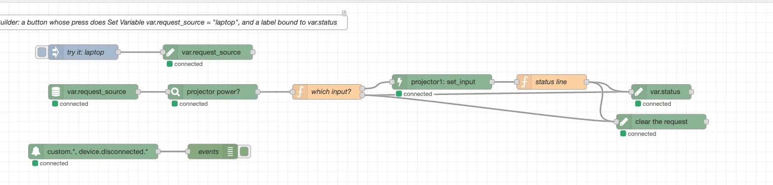 The logic-engine example flow in the Node-RED editor